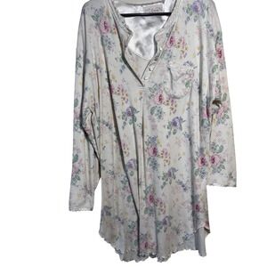 VTG Aria Floral Nightgown Size XL Flowy‎ Lettace Hem Granny Cottagecore Country